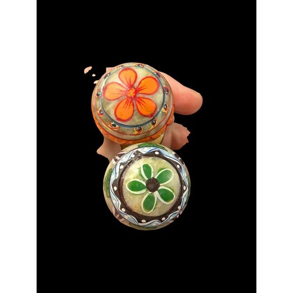 Vintage Set 2 Hand Painted Etched Marble Stone Wine Bottle Stoppers Barware BOHO - Picture 9 of 10